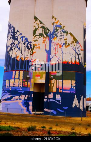 Art on a grain silo at Waikerie in the Riverland region of South Australia Stock Photo