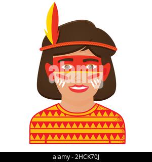 Face Painting Icon with Boy with Native American Painting. Isolated on White Background. Vector Illustration. Funny Kid Face. Stock Vector