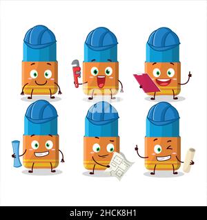 architect orange eraser cute mascot character with pliers. Vector illustration Stock Vector