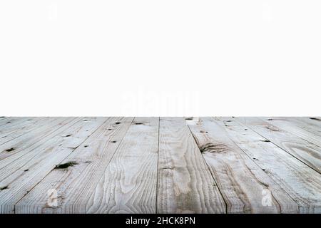 Empty wooden table top on white background. Stock Photo