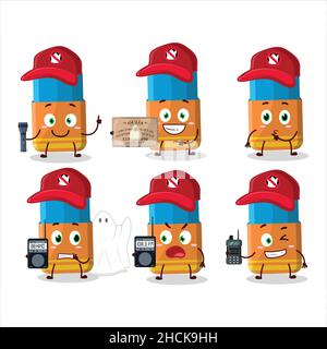 Ghost hunter cartoon orange eraser character using camera. Vector illustration Stock Vector