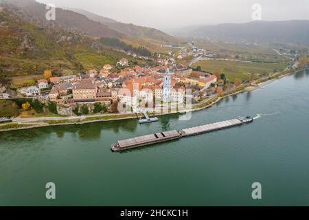 Bulk Carrier Transporting Cargo Along the River Danube Stock Photo