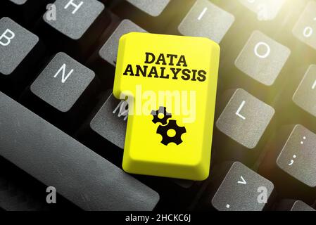 Text caption presenting Data Analysis. Business idea Translate numbers to Analytical Conclusion Forecasting Typing Online Website Informations Stock Photo
