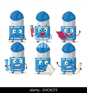 architect blue eraser cute mascot character with pliers. Vector illustration Stock Vector
