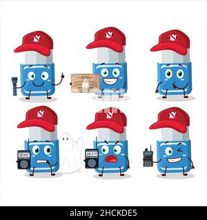 Ghost hunter cartoon blue eraser character using camera. Vector illustration Stock Vector