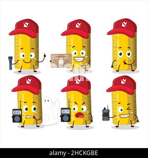 Ghost hunter cartoon yellow ruler character using camera. Vector illustration Stock Vector