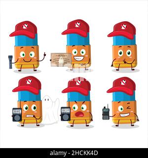 Ghost hunter cartoon orange eraser character using camera. Vector illustration Stock Vector