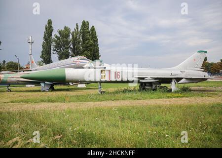 KIEV, UKRAINE - AUGUST 01, 2021: Soviet Union Air Force Sukhoi Su-15TM Flagon displayed at Oleg Antonov State Aviation Museum Stock Photo