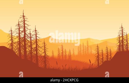 Calm afternoon atmosphere with realistic mountain view from dense forest.Vector illustration of a city Stock Vector
