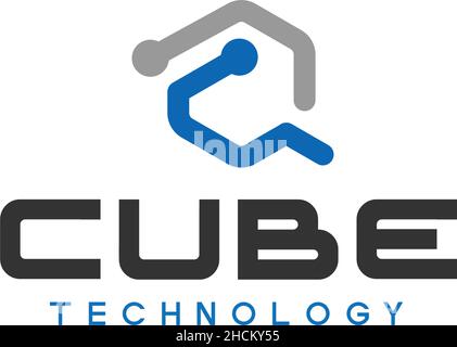 Minimalist simple CUBE TECHNOLOGY logo design Stock Vector