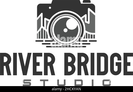 Modern design silhouette RIVER BRIDGE logo design Stock Vector