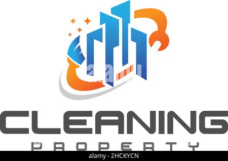 Modern CLEANING PROPERTY Building logo design Stock Vector