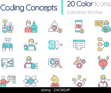 Coding RGB color icons set Stock Vector