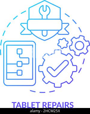 Tablet repair blue gradient concept icon Stock Vector