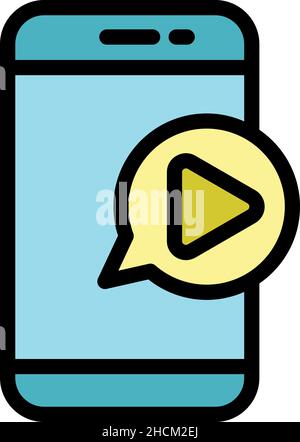 Phone video play icon. Outline phone video play vector icon color flat isolated Stock Vector