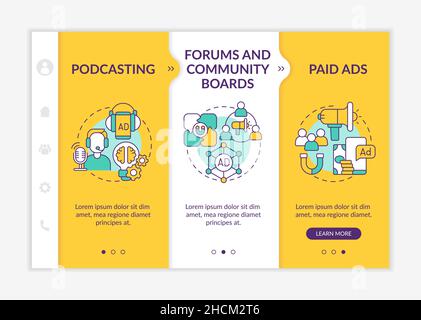 Digital marketing examples yellow onboarding template Stock Vector
