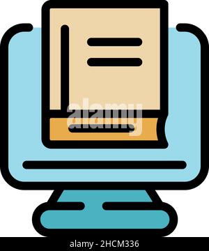 Monitor learning icon. Outline monitor learning vector icon color flat isolated Stock Vector