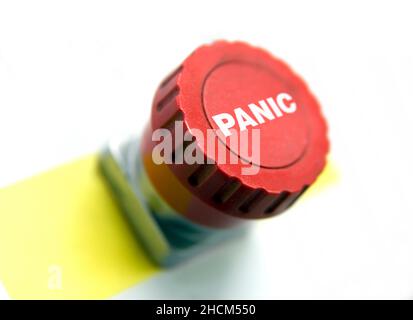Red panic button close-up concept Stock Photo