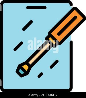 Repair tablet icon. Outline repair tablet vector icon color flat isolated Stock Vector