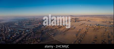 Aerial top view of a frosty landscape Stock Photo