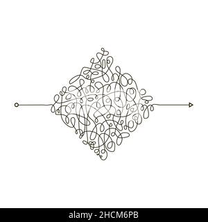 Chaotic Doodle. Thread Clew Knot. Insane Messy Line. Complicated Clew Way. Tangled Cribble Path. Difficult Process Stock Vector