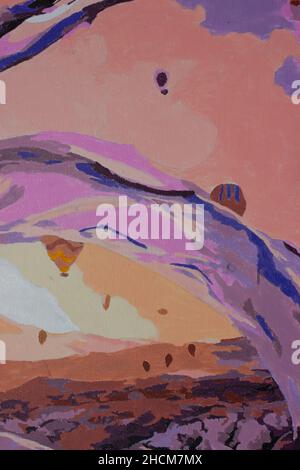 Handmade painting, abstract canvas of purple and orange. Modern art multicolored canvas Stock Photo