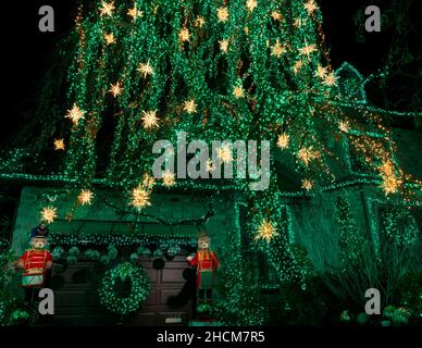 Christmas decorations at Dyker Heights - a neighborhood in Brooklyn known for its extravagant displays every Christmas. New York, USA Stock Photo