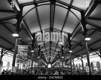 Roof of a market hall in Portugal photographed in black and white Stock Photo