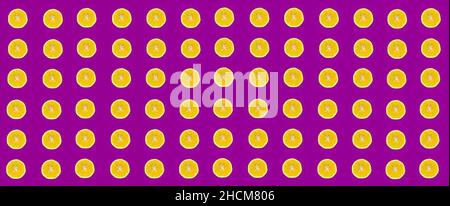 Lemon slices pattern, top view of lemon slices isolated on a purple background. Citrus concept idea photo. Stock Photo