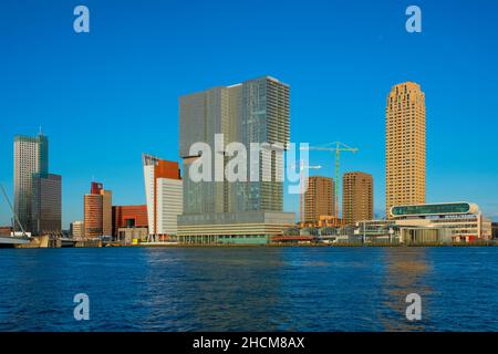 Rotterdam skyscrapers skyline view over of Nieuwe Maas river. Rotterdam Stock Photo