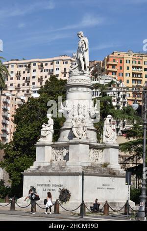 Christopher Columbus Statue, Piazza Acquaverde, Genoa, Genova, Italy, Italian. Stock Photo