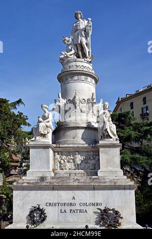 Christopher Columbus Statue, Piazza Acquaverde, Genoa, Genova, Italy, Italian. Stock Photo