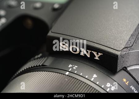 Close-Up of the SONY Cyber-shot DSC-RX10 M4 with Sony Logo Stock Photo