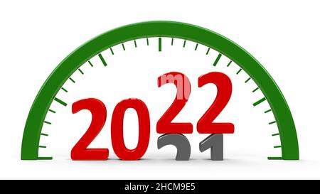 Clock dial with 2021-2022 change represents the new 2022 year, three-dimensional rendering, 3D illustration Stock Photo