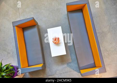 MODERN OFFICE RECEPTION AREA FROM ABOVE Stock Photo