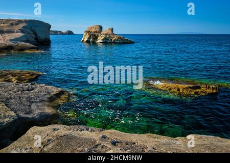 Famous Sarakiniko beach on Milos island in Greece Stock Photo