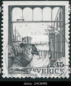 POLTAVA, UKRAINE - Desember 30, 2021. Vintage stamp printed in Sweden circa 1974 shows Journalists'Club Stock Photo