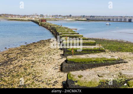 Chichester Harbour, Hayling Billy former railway bridge and track bed from Hayling Island on the Solent, southern England, Hampshire, UK Stock Photo