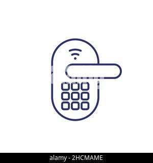 smart door lock icon on white, line vector Stock Vector