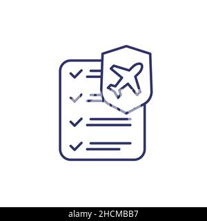 Travel insurance line icon with a checklist Stock Vector