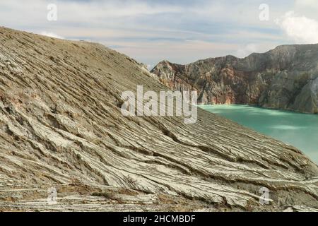 Sulphatic lake in a crater of volcano Ijen, Java, Indonesia Stock Photo ...