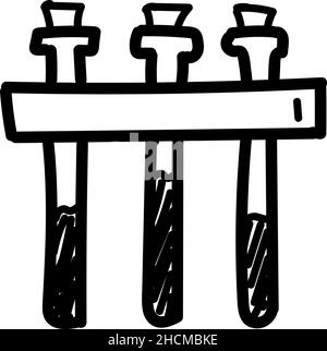 Hand drawn chemical flasks icon in doodle style isolated Stock Vector