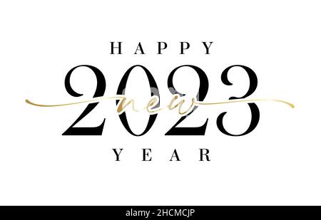 Happy New Year 2023 elegant calligraphy. Luxury black digits vector illustration for holiday New Year. Numbers 20 23 and golden font for greeting card Stock Vector