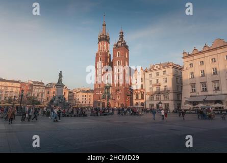Main Market Square and St. Mary's Basilica - Krakow, Poland