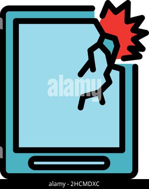 Crash tablet device icon. Outline crash tablet device vector icon color flat isolated Stock Vector