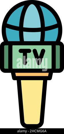 Tv reportage microphone icon. Outline tv reportage microphone vector icon color flat isolated Stock Vector