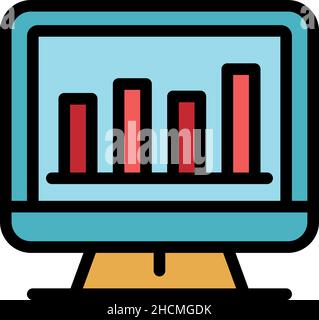 Monitor analytics icon. Outline monitor analytics vector icon color flat isolated Stock Vector