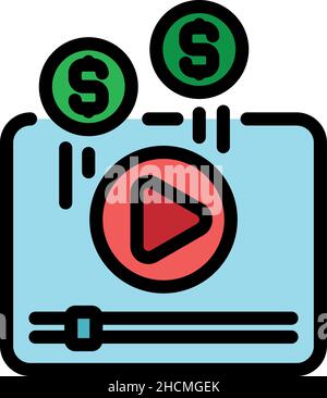 Video monetization icon. Outline video monetization vector icon color flat isolated Stock Vector