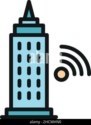 Wifi tower icon. Outline wifi tower vector icon color flat isolated Stock Vector