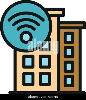 Wifi house wave icon. Outline wifi house wave vector icon color flat isolated Stock Vector